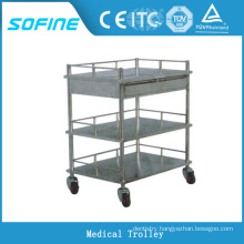 SF-DJ136 hospital use 3-tier stainless steel emergency trolley